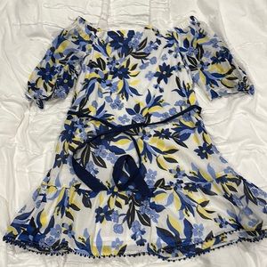 Draper James Blue, Yellow & White Floral Off-Shoulder Mini Dress